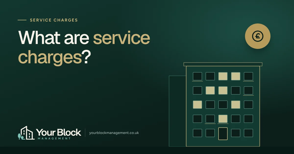 Illustration of a block of flats at dusk with the words What are service charges?